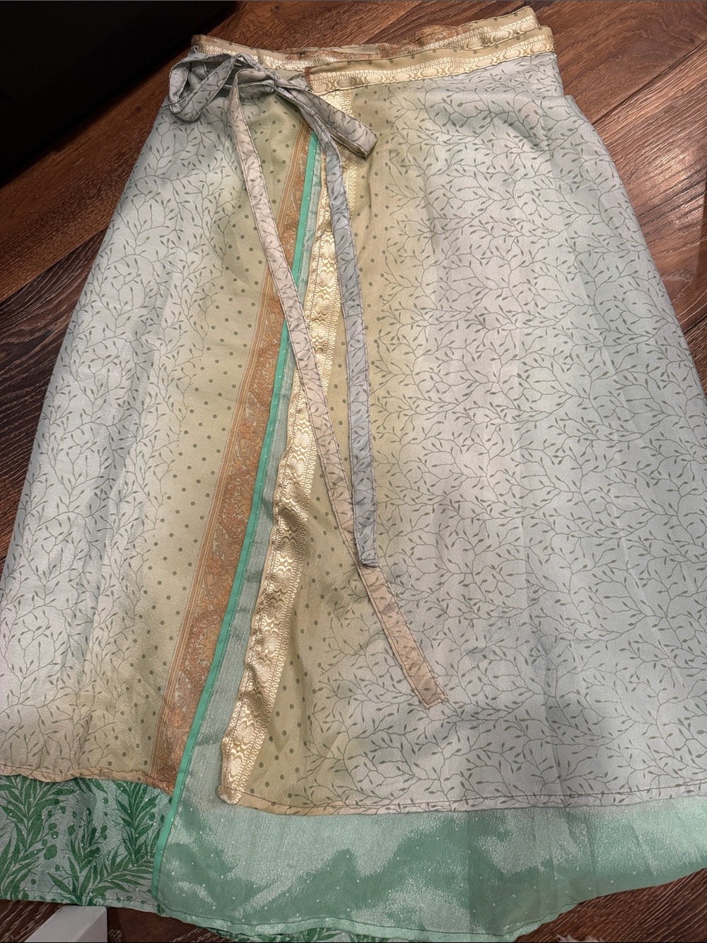 Impressions Aqua and Gold Silk Wrap Skirt